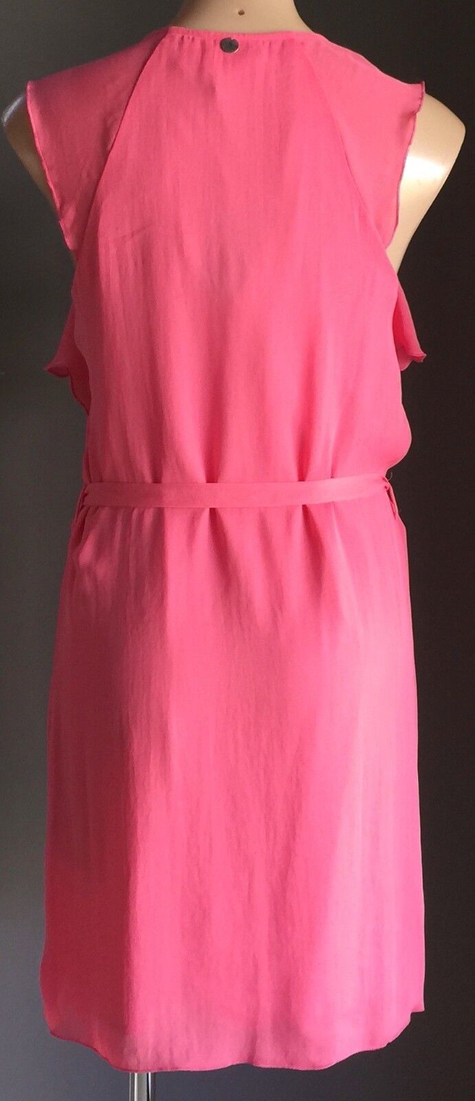 CHIPIE WOMEN Sheath Dress Pink Rose Ruffle Sleeve Tie Waist Size 38 AU 10 NEW