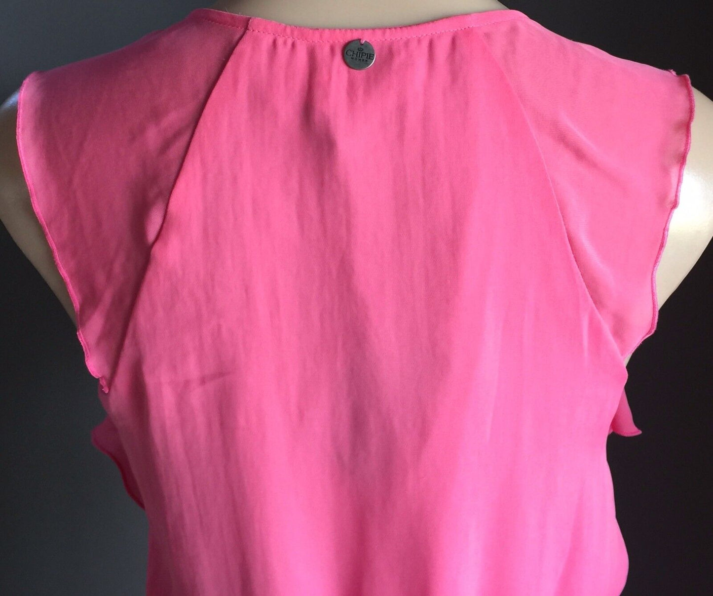CHIPIE WOMEN Sheath Dress Pink Rose Ruffle Sleeve Tie Waist Size 38 AU 10 NEW