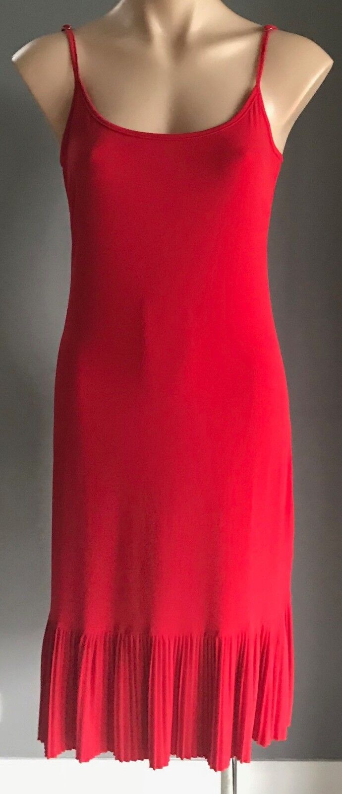 ESSENTIAL CASUALS Shoestring Dress Camisole Top Red Pleat Hem Trim Size 10 NEW