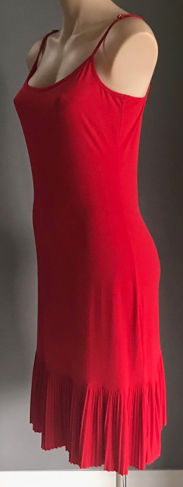 ESSENTIAL CASUALS Shoestring Dress Camisole Top Red Pleat Hem Trim Size 10 NEW
