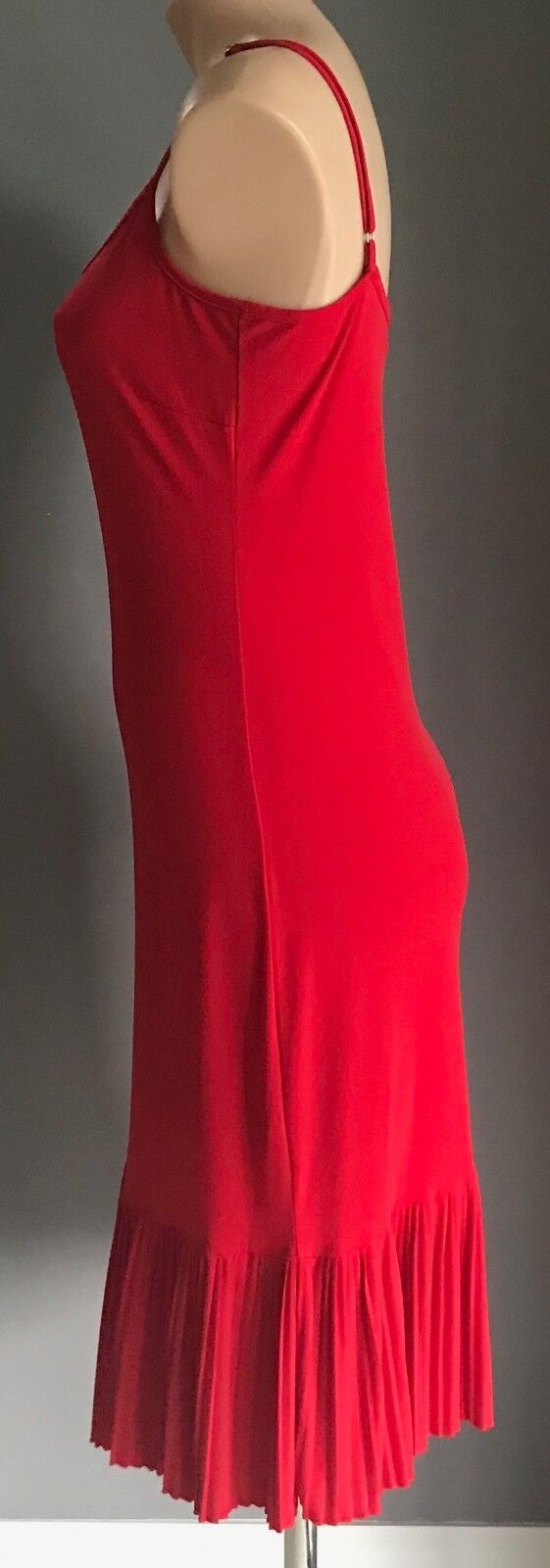 ESSENTIAL CASUALS Shoestring Dress Camisole Top Red Pleat Hem Trim Size 10 NEW