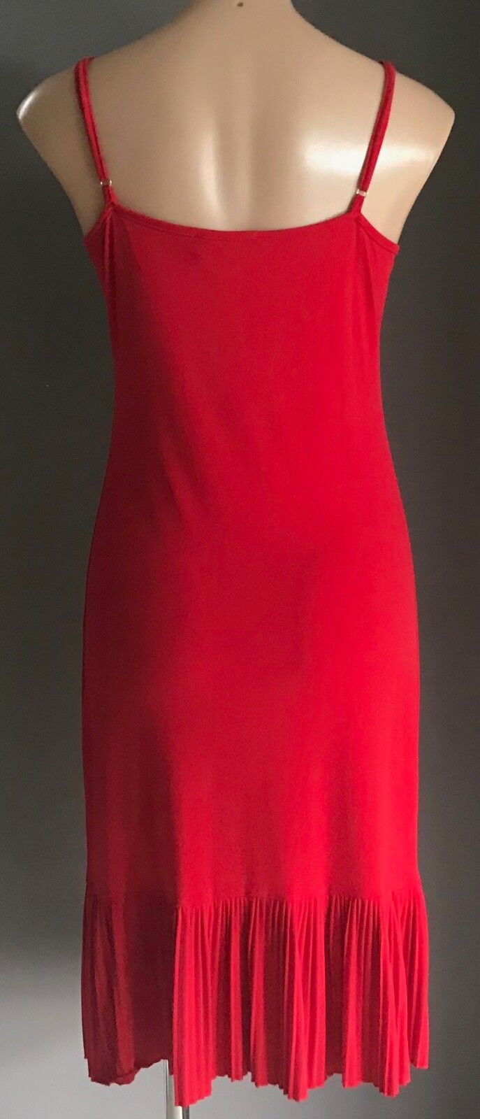 ESSENTIAL CASUALS Shoestring Dress Camisole Top Red Pleat Hem Trim Size 10 NEW