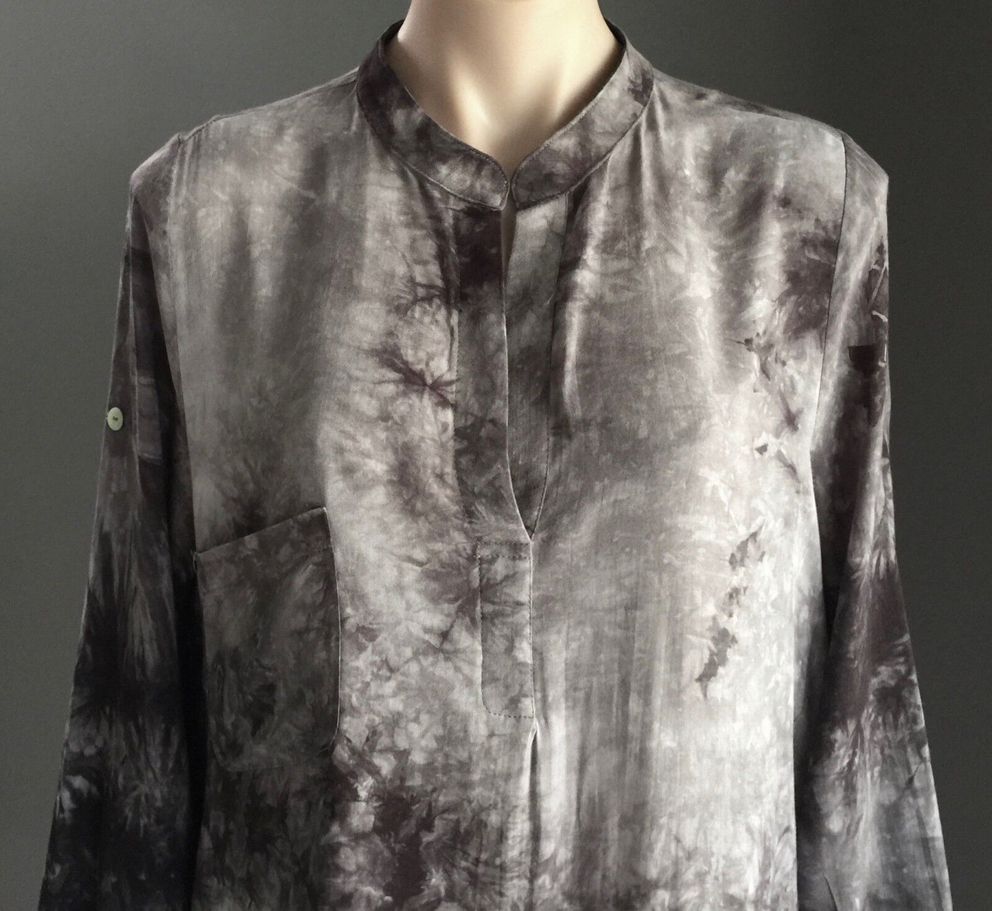 PINK DIAMOND Kaftan Dress Grey Black Tie Dye Tab Sleeves Chest Pocket M 12 NEW