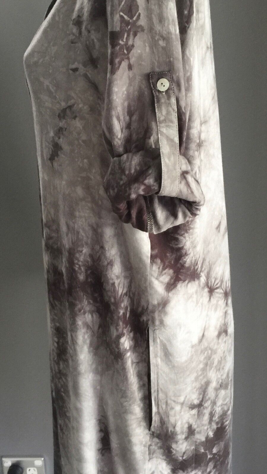 PINK DIAMOND Kaftan Dress Grey Black Tie Dye Tab Sleeves Chest Pocket M 12 NEW