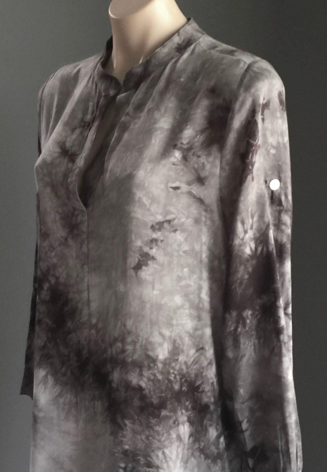 PINK DIAMOND Kaftan Dress Grey Black Tie Dye Tab Sleeves Chest Pocket M 12 NEW