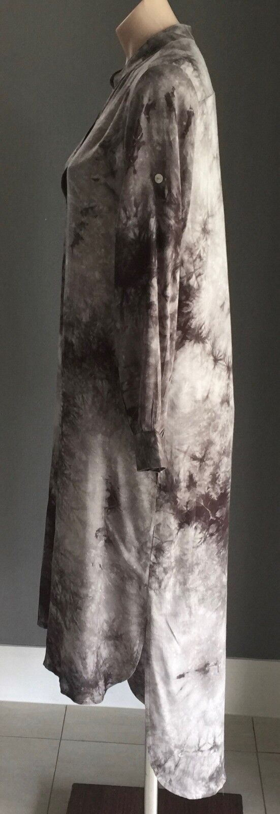 PINK DIAMOND Kaftan Dress Grey Black Tie Dye Tab Sleeves Chest Pocket M 12 NEW