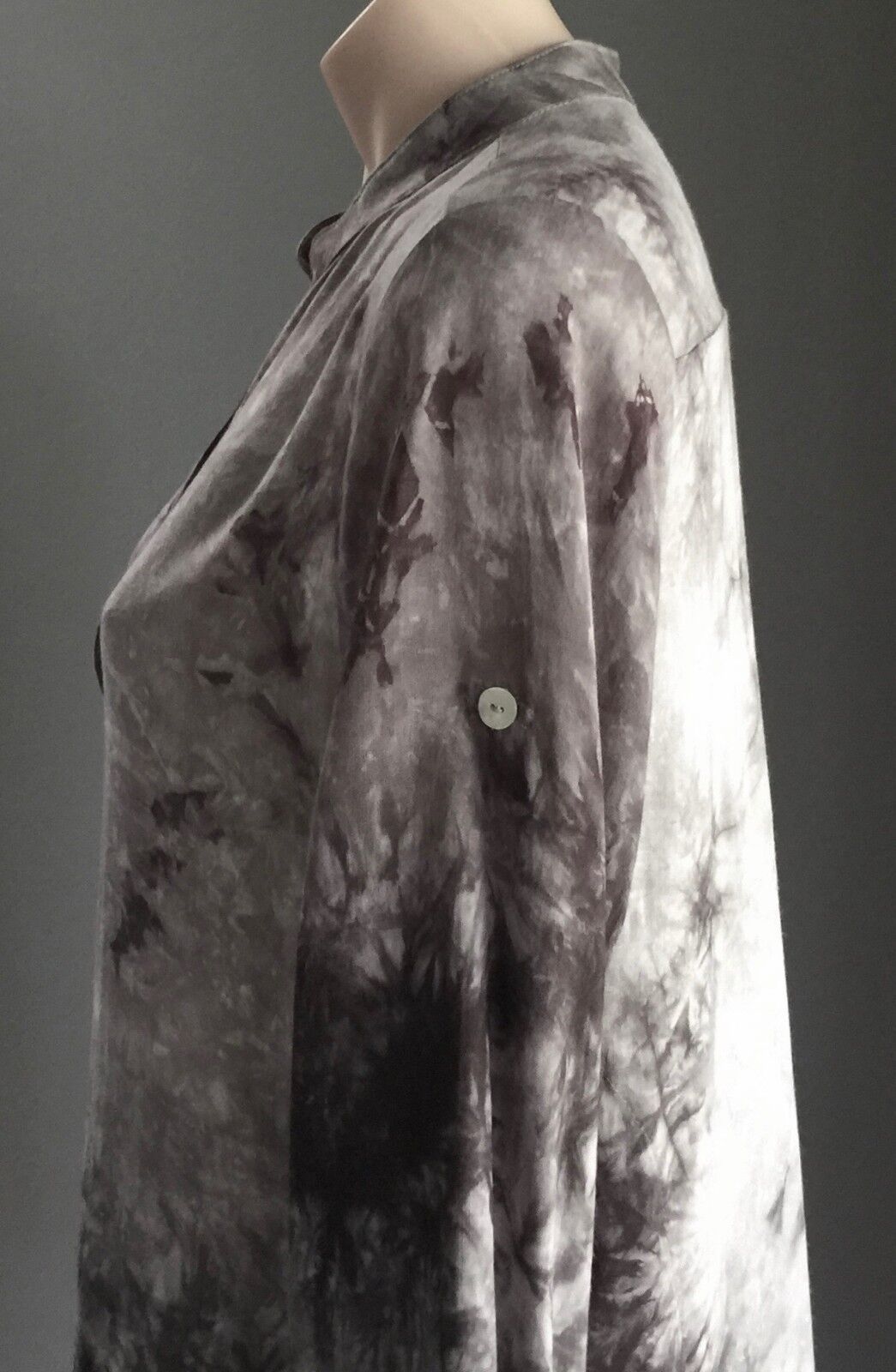 PINK DIAMOND Kaftan Dress Grey Black Tie Dye Tab Sleeves Chest Pocket M 12 NEW