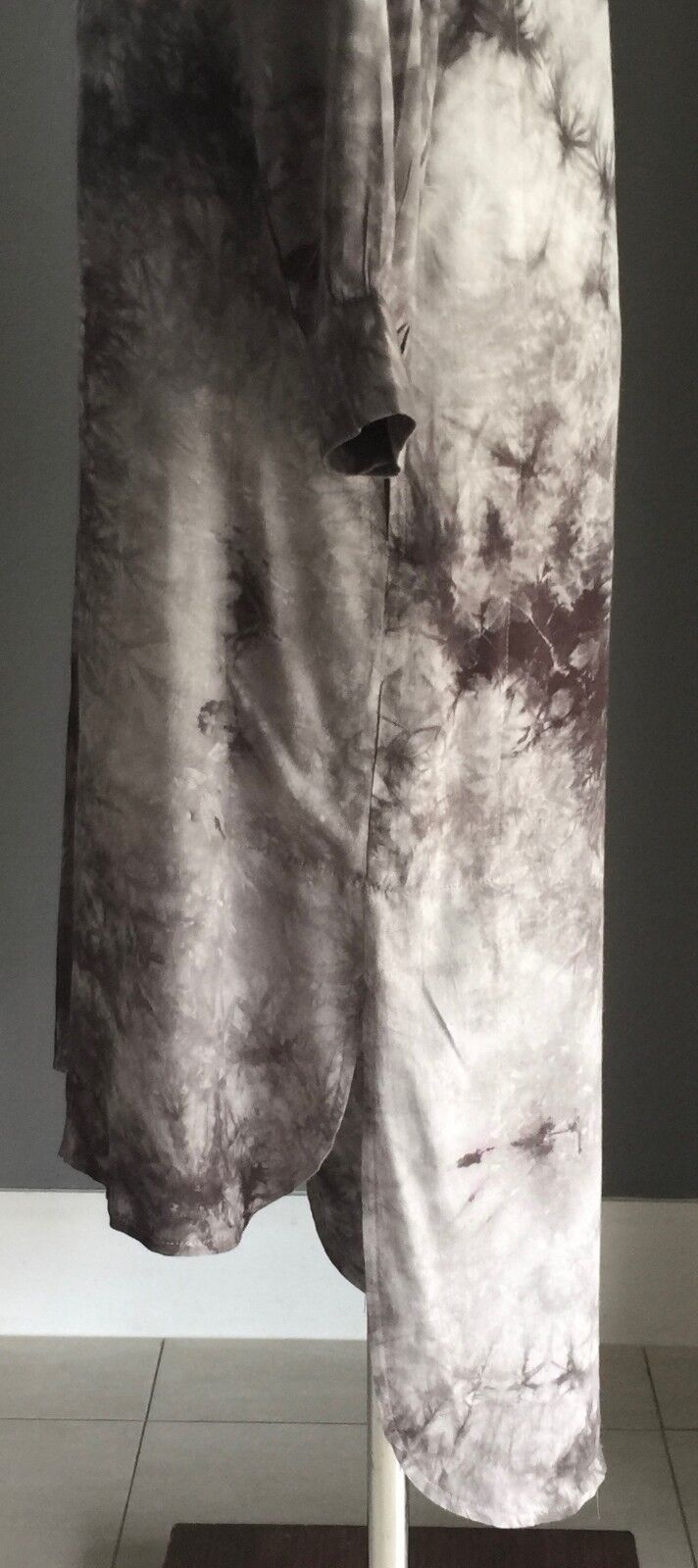 PINK DIAMOND Kaftan Dress Grey Black Tie Dye Tab Sleeves Chest Pocket M 12 NEW