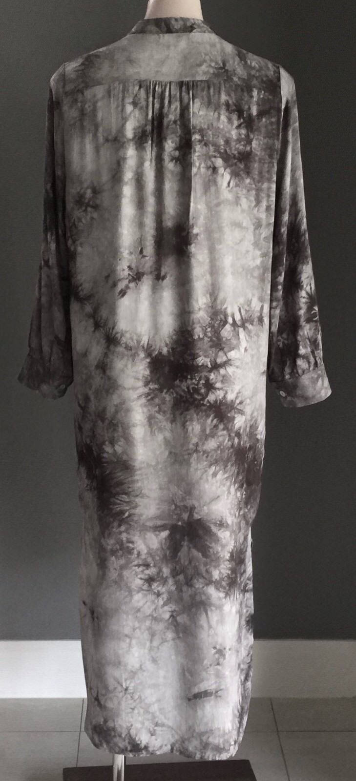 PINK DIAMOND Kaftan Dress Grey Black Tie Dye Tab Sleeves Chest Pocket M 12 NEW
