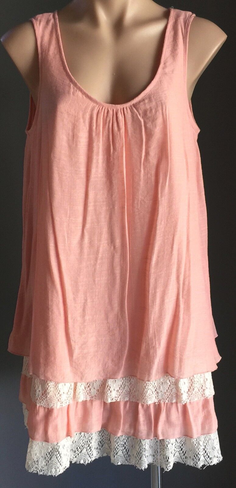 CROSSROADS Dress Peach Sleeveless Lace Layer Lace Trim Top Lined Size 12 NEW