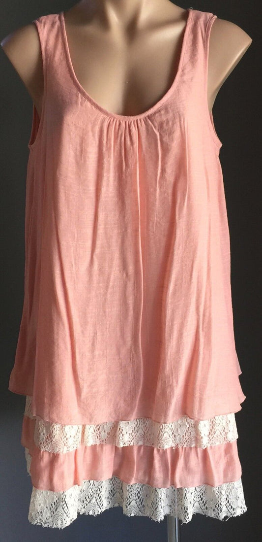 CROSSROADS Dress Peach Sleeveless Lace Layer Lace Trim Top Lined Size 12 NEW