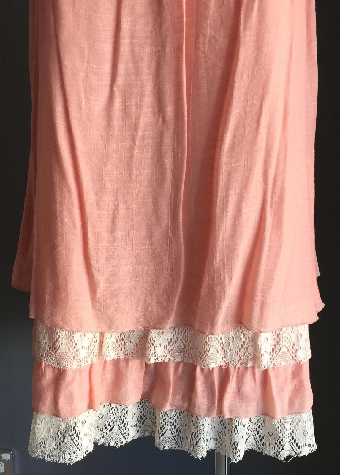 CROSSROADS Dress Peach Sleeveless Lace Layer Lace Trim Top Lined Size 12 NEW