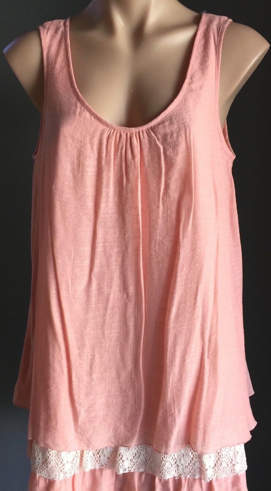 CROSSROADS Dress Peach Sleeveless Lace Layer Lace Trim Top Lined Size 12 NEW