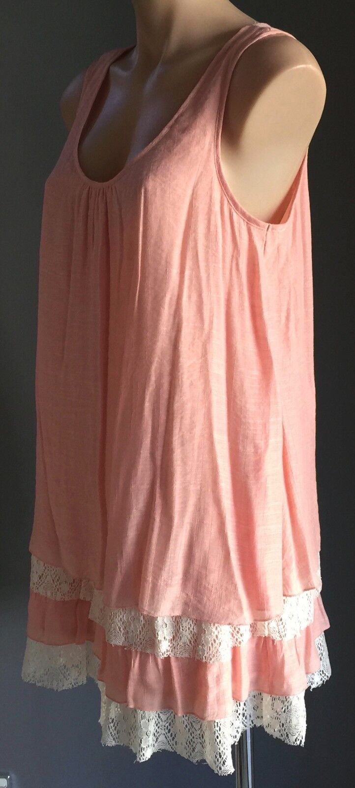 CROSSROADS Dress Peach Sleeveless Lace Layer Lace Trim Top Lined Size 12 NEW
