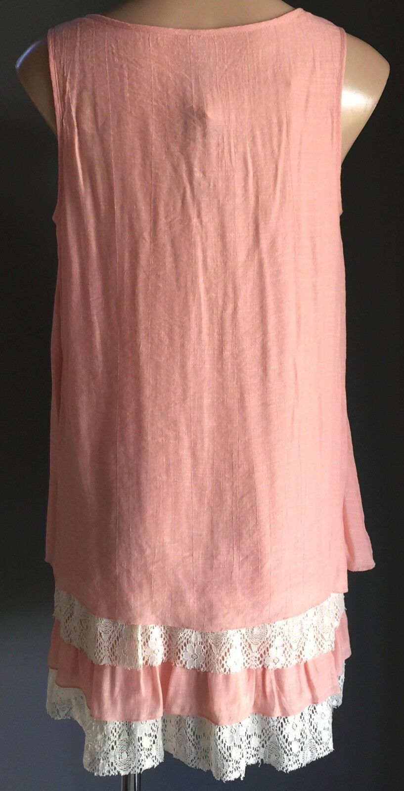 CROSSROADS Dress Peach Sleeveless Lace Layer Lace Trim Top Lined Size 12 NEW