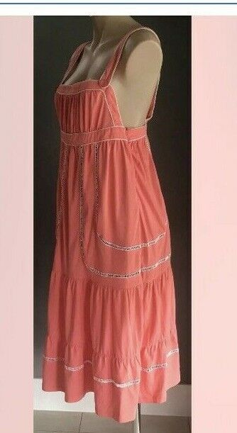 AVOCADO Midi Dress Coral & White Piping Sleeveless Ladies Size 12 Boho Beach NEW
