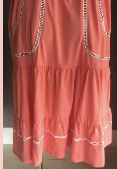 AVOCADO Midi Dress Coral & White Piping Sleeveless Ladies Size 12 Boho Beach NEW