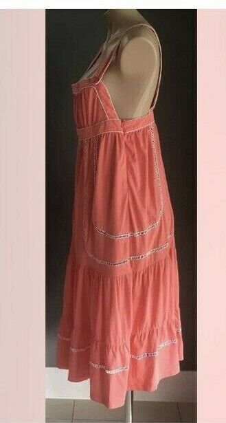 AVOCADO Midi Dress Coral & White Piping Sleeveless Ladies Size 12 Boho Beach NEW