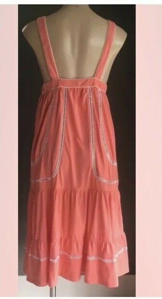 AVOCADO Midi Dress Coral & White Piping Sleeveless Ladies Size 12 Boho Beach NEW