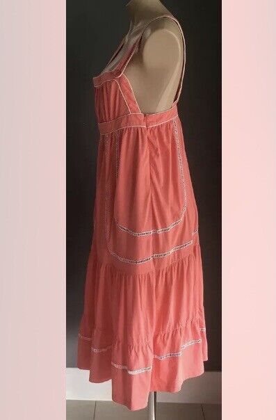 AVOCADO Midi Dress Coral & White Piping Sleeveless Ladies Size 12 Boho Beach NEW