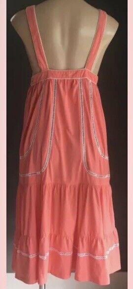 AVOCADO Midi Dress Coral & White Piping Sleeveless Ladies Size 12 Boho Beach NEW
