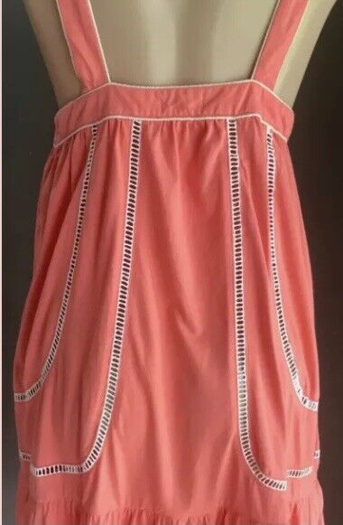 AVOCADO Midi Dress Coral & White Piping Sleeveless Ladies Size 12 Boho Beach NEW