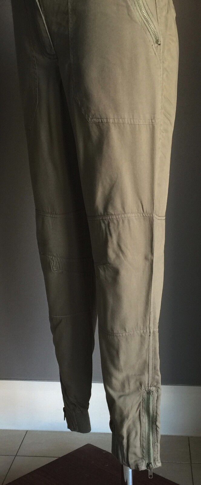 EMERGE "Washed Khaki" Utility Pants Combat Elastic Waist Relaxed Zip Gorp 10 NEW