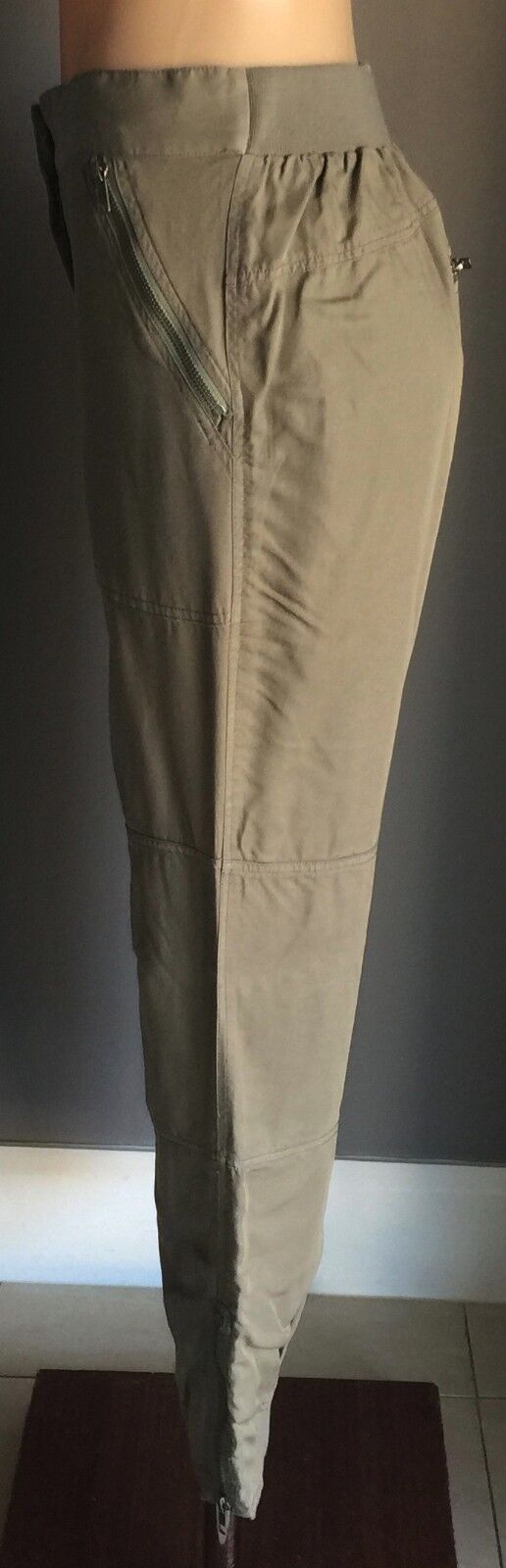 EMERGE "Washed Khaki" Utility Pants Combat Elastic Waist Relaxed Zip Gorp 10 NEW