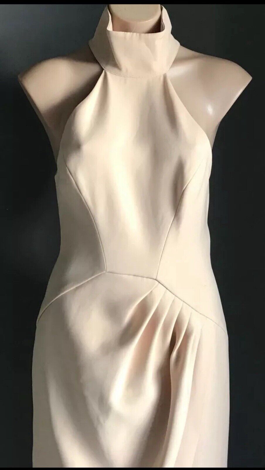 C/MEO COLLECTIVE "Kiss Land" Midi Dress Beige High Neck Races Cocktail Size M 10