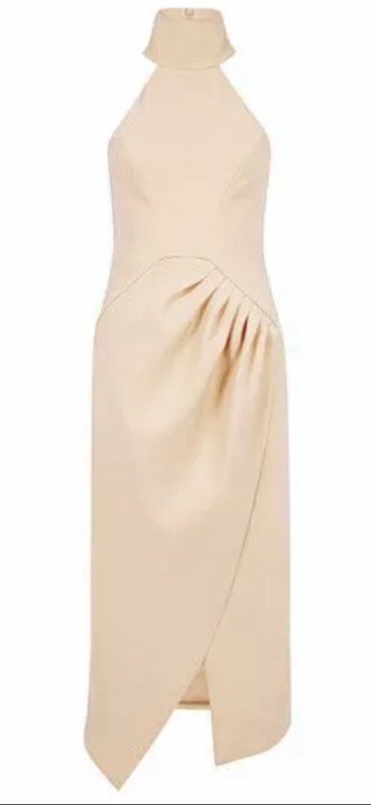 C/MEO COLLECTIVE "Kiss Land" Midi Dress Beige High Neck Races Cocktail Size M 10