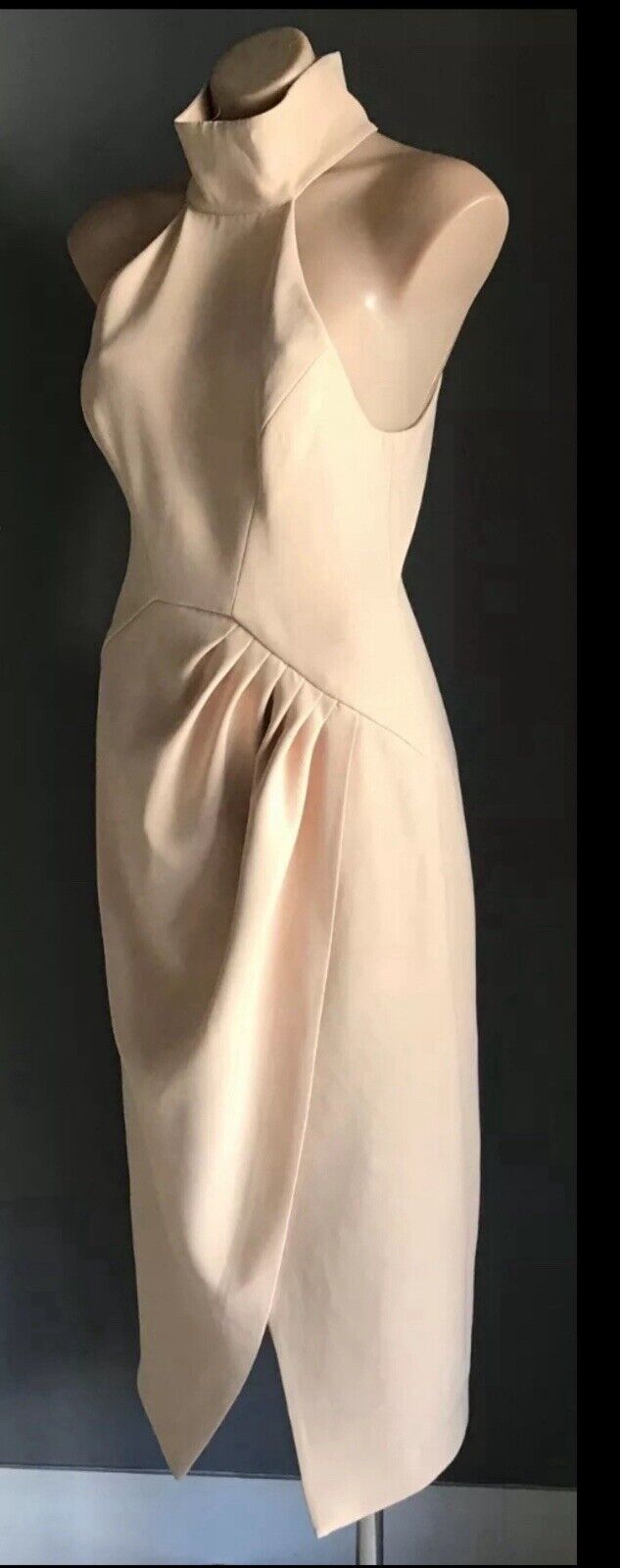C/MEO COLLECTIVE "Kiss Land" Midi Dress Beige High Neck Races Cocktail Size M 10