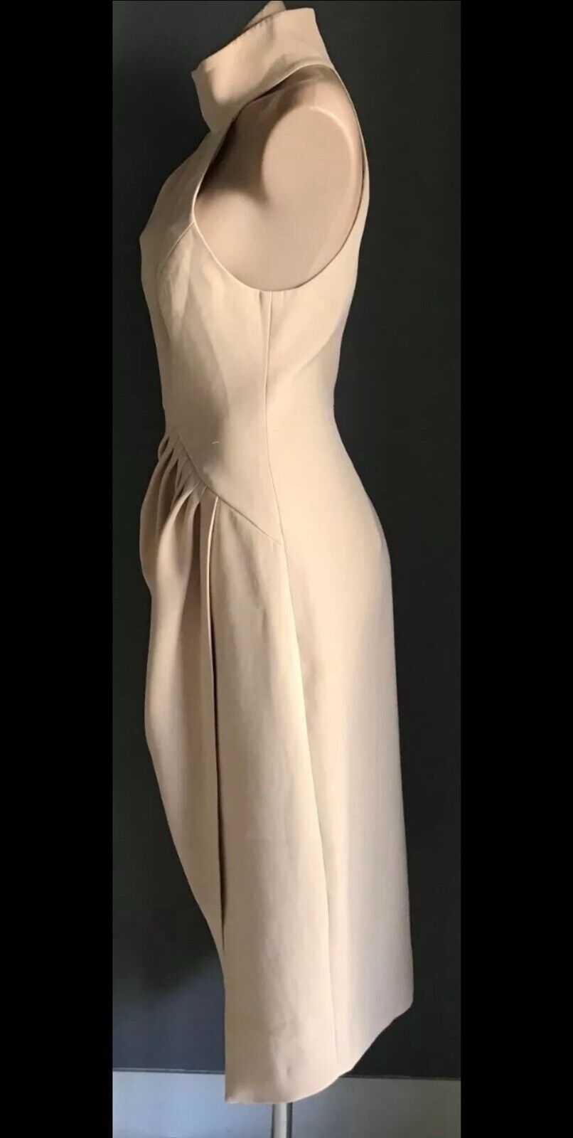 C/MEO COLLECTIVE "Kiss Land" Midi Dress Beige High Neck Races Cocktail Size M 10