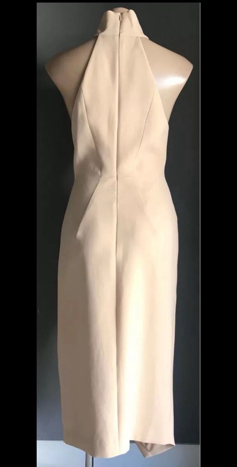 C/MEO COLLECTIVE "Kiss Land" Midi Dress Beige High Neck Races Cocktail Size M 10