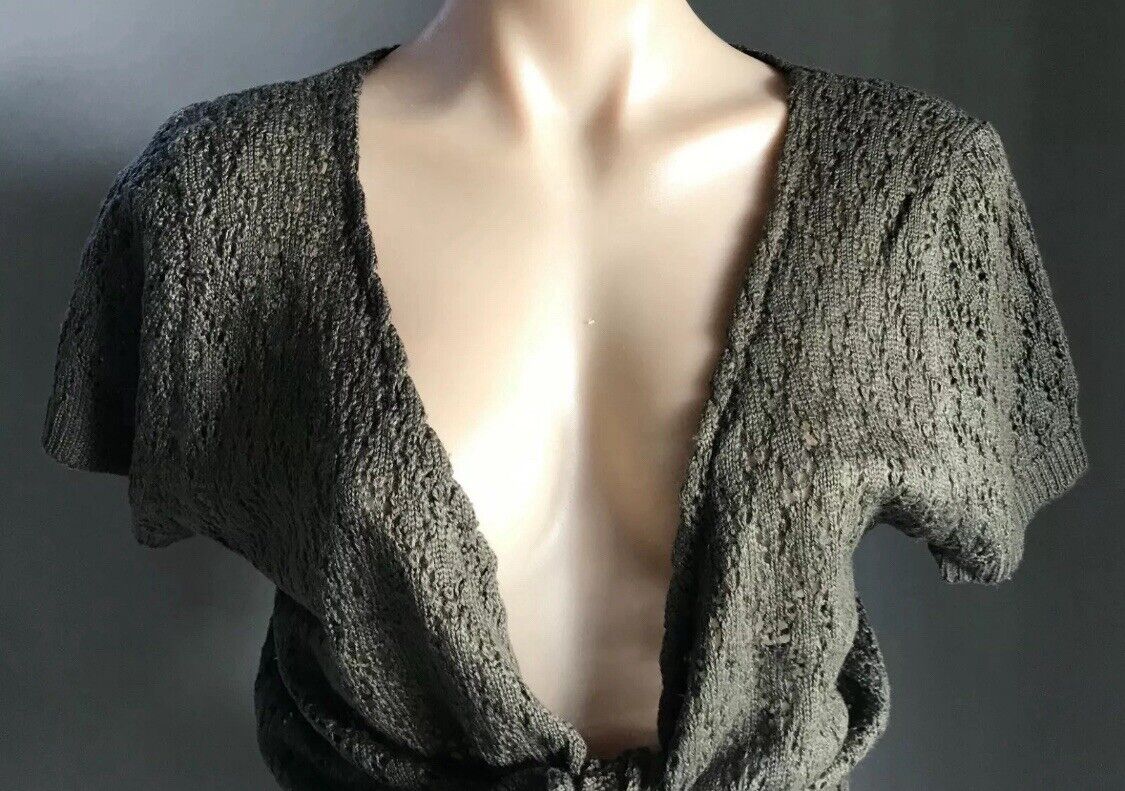 CROSSROADS Cardigan Khaki Knit Short Sleeve Tie Front Bolero Plus Size XL 18 NEW