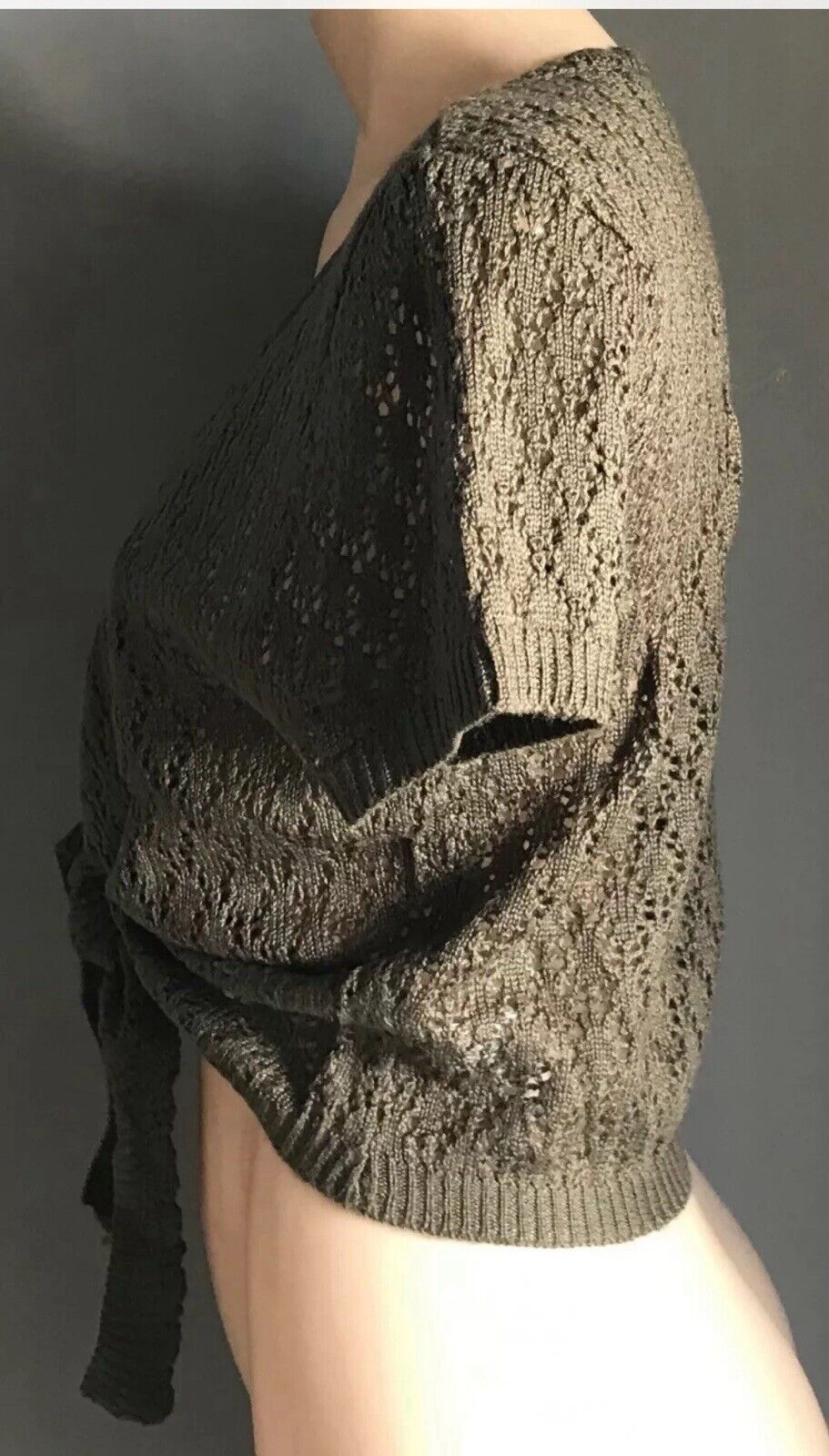 CROSSROADS Cardigan Khaki Knit Short Sleeve Tie Front Bolero Plus Size XL 18 NEW
