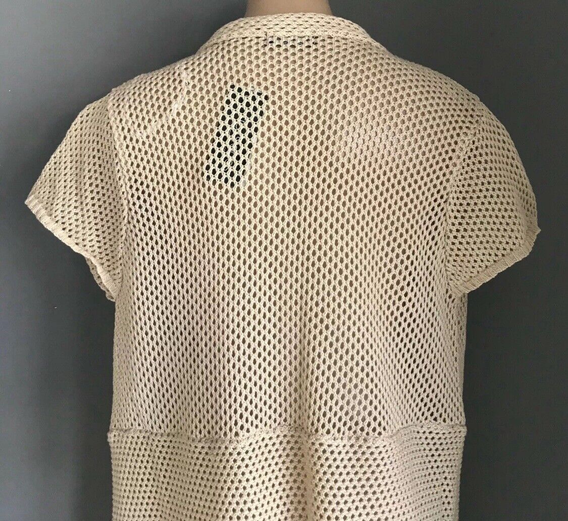 CROSSROADS Long Cardigan Beige Open Knit Jacket Cap Sleeve Fringed  Size 20 NEW