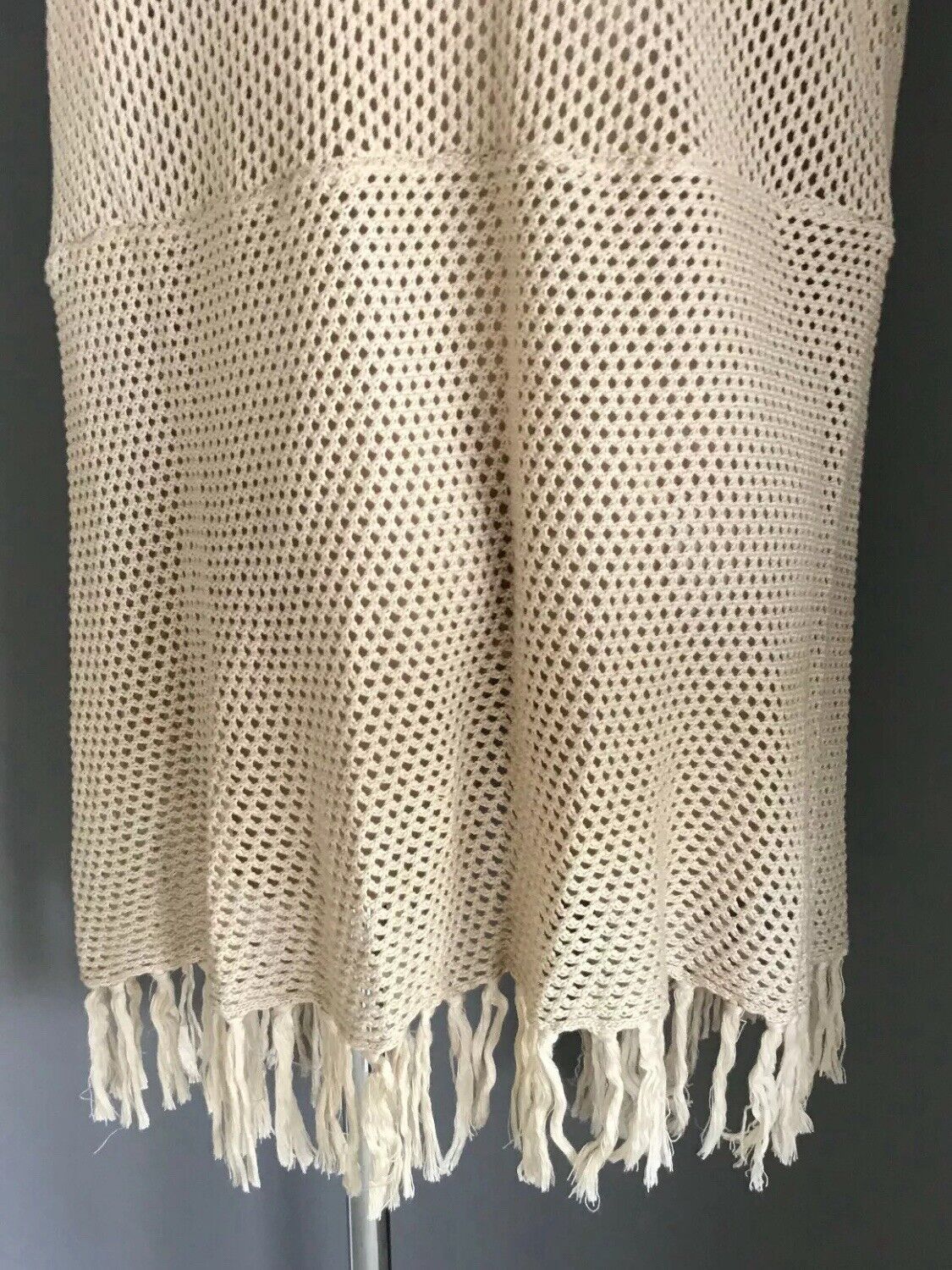 CROSSROADS Long Cardigan Beige Open Knit Jacket Cap Sleeve Fringed  Size 20 NEW