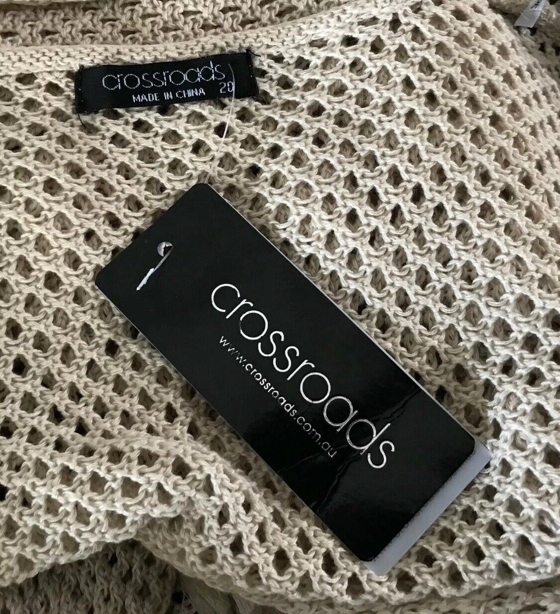 CROSSROADS Long Cardigan Beige Open Knit Jacket Cap Sleeve Fringed  Size 20 NEW