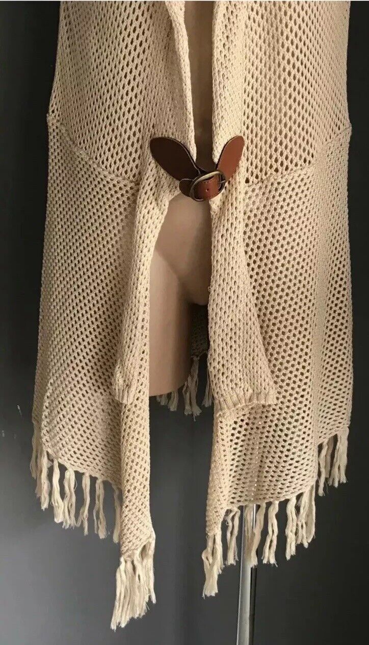 CROSSROADS Long Cardigan Beige Open Knit Jacket Cap Sleeve Fringed  Size 20 NEW