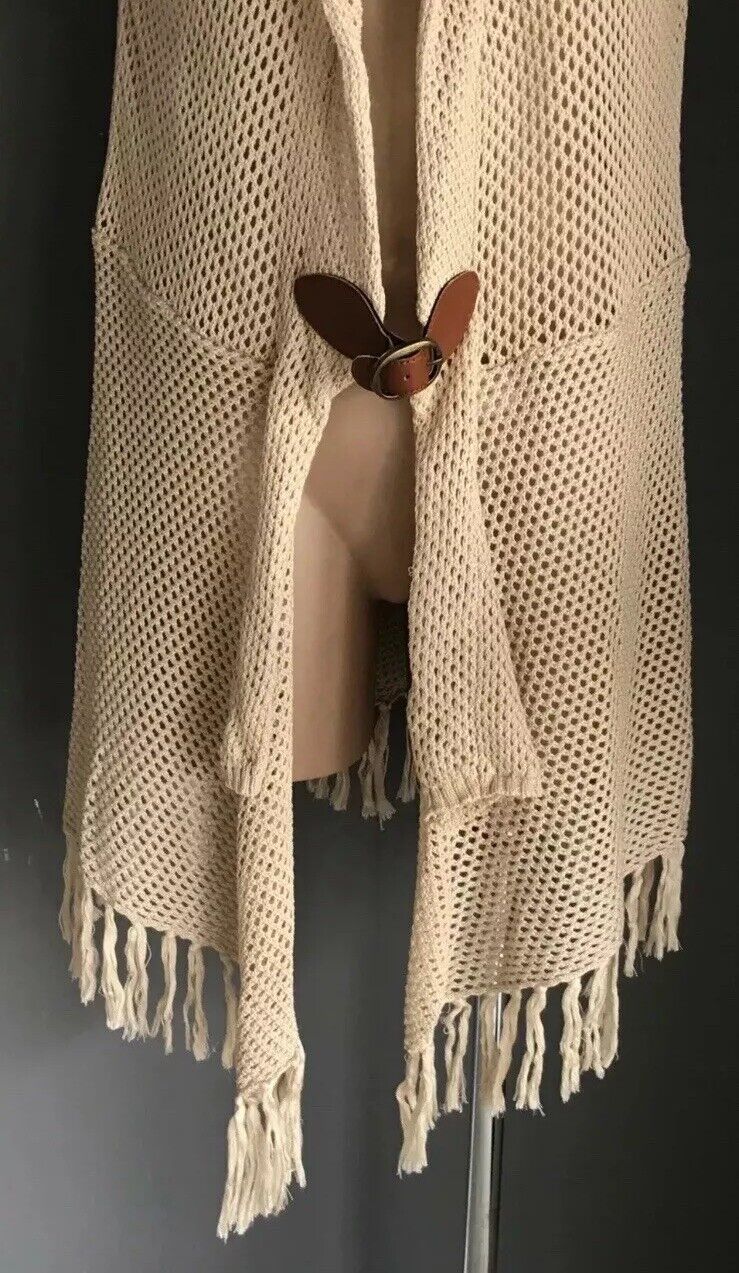 CROSSROADS Long Cardigan Beige Open Knit Jacket Cap Sleeve Fringed  Size 20 NEW