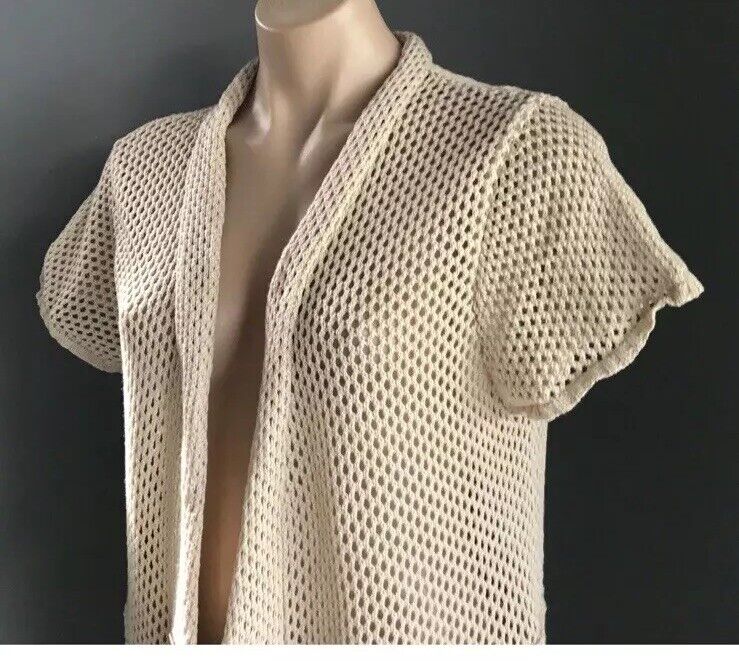 CROSSROADS Long Cardigan Beige Open Knit Jacket Cap Sleeve Fringed  Size 20 NEW