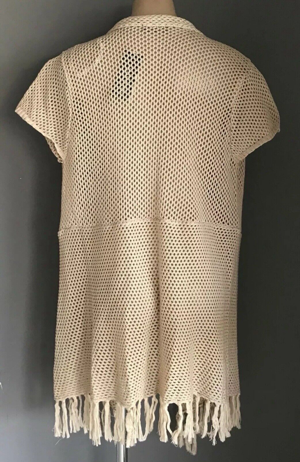 CROSSROADS Long Cardigan Beige Open Knit Jacket Cap Sleeve Fringed  Size 20 NEW