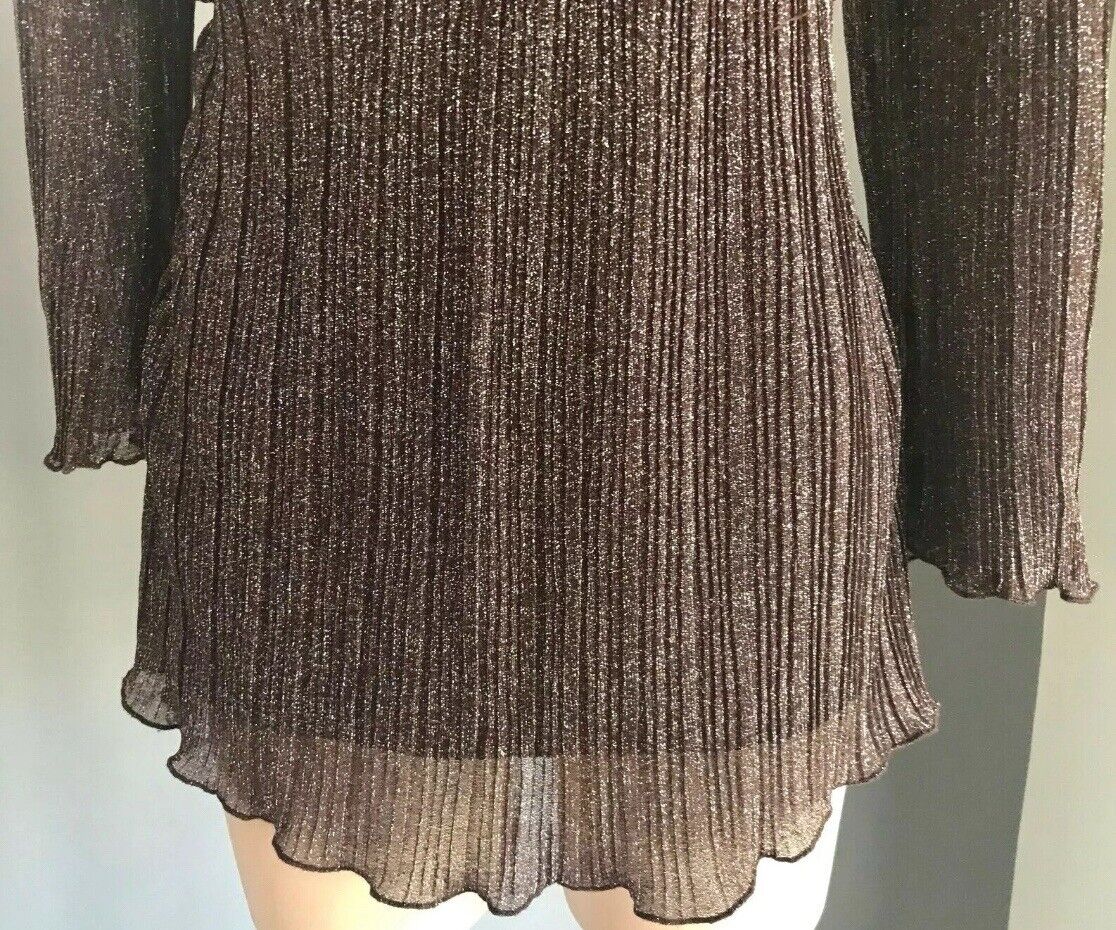 CROSSROADS Top Brown & Silver Metallic Thread 3/4 Bell Sleeve Tie Back Size 8 10