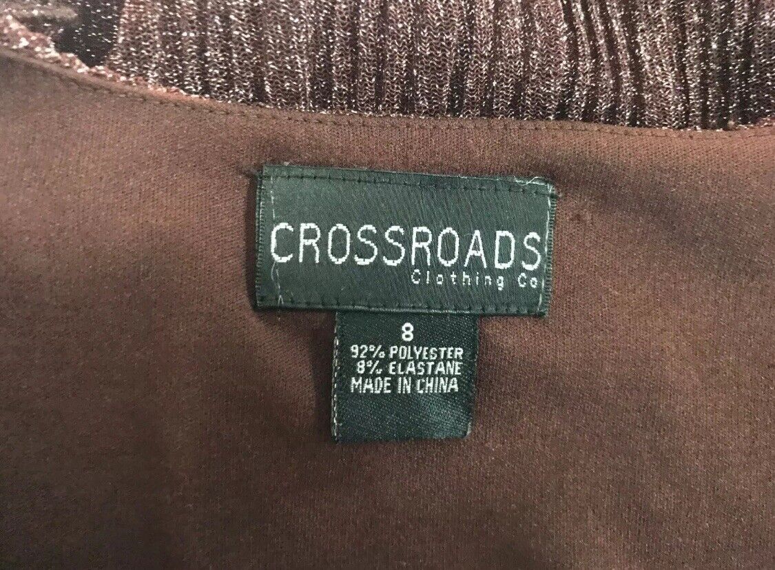 CROSSROADS Top Brown & Silver Metallic Thread 3/4 Bell Sleeve Tie Back Size 8 10