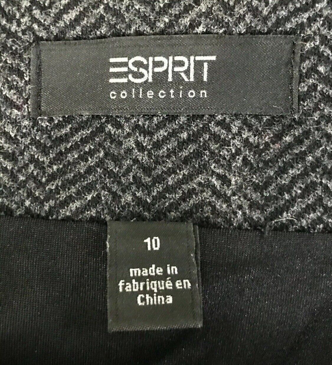 ESPRIT Collection Midi Skirt Grey & Black Herringbone Print Wool Mix Size 10