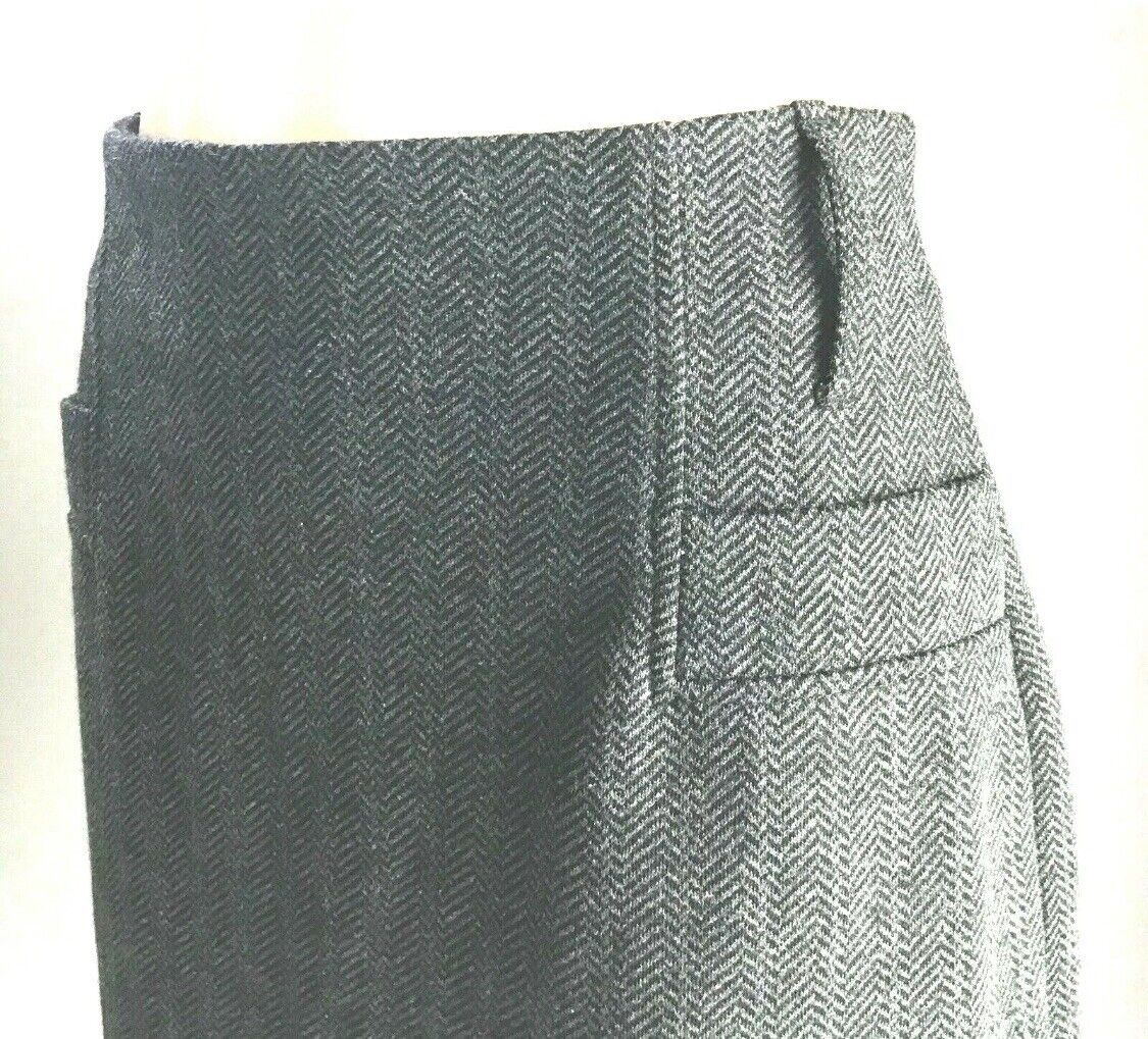 ESPRIT Collection Midi Skirt Grey & Black Herringbone Print Wool Mix Size 10