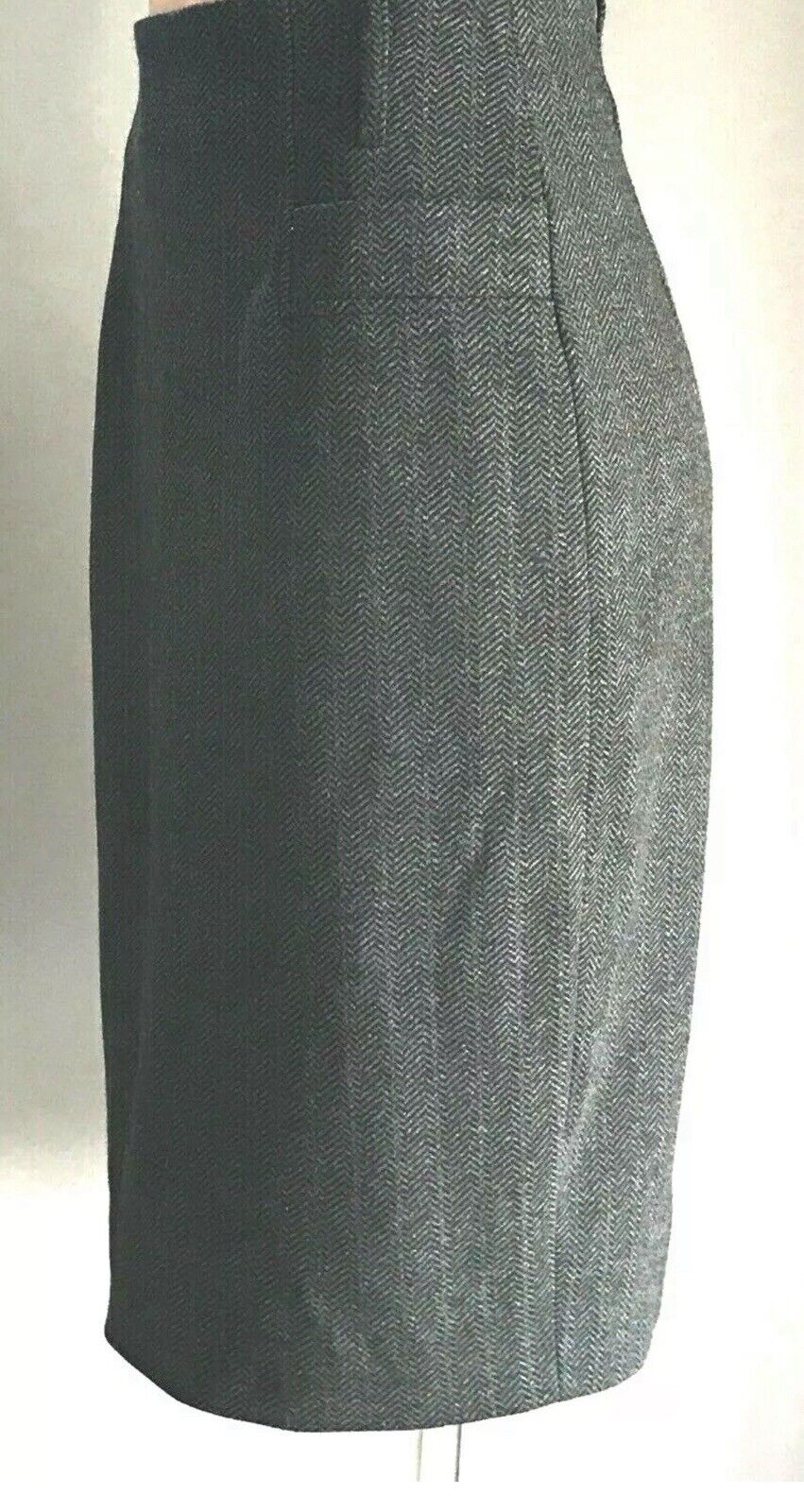 ESPRIT Collection Midi Skirt Grey & Black Herringbone Print Wool Mix Size 10