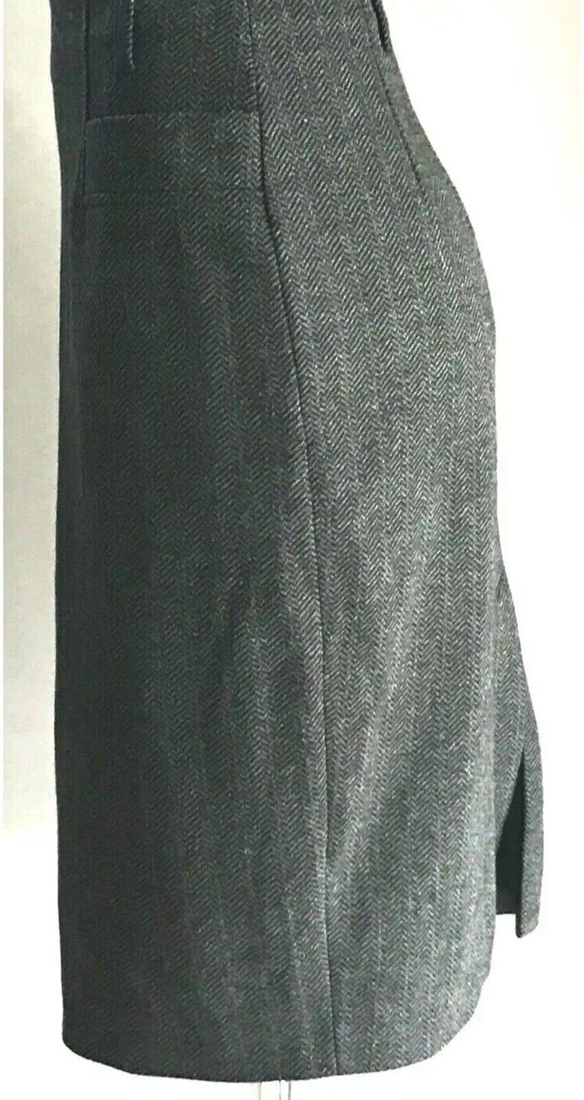 ESPRIT Collection Midi Skirt Grey & Black Herringbone Print Wool Mix Size 10