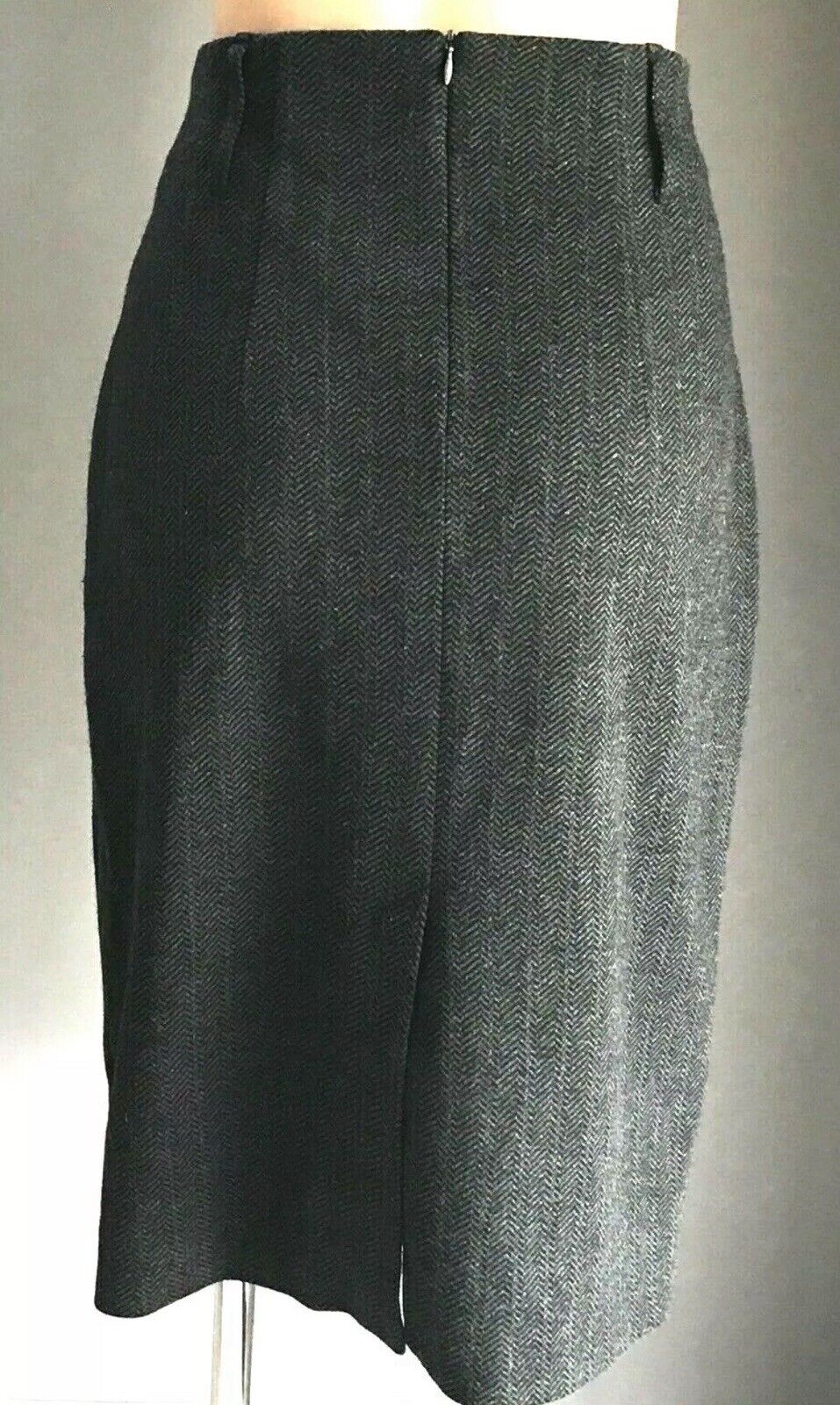 ESPRIT Collection Midi Skirt Grey & Black Herringbone Print Wool Mix Size 10