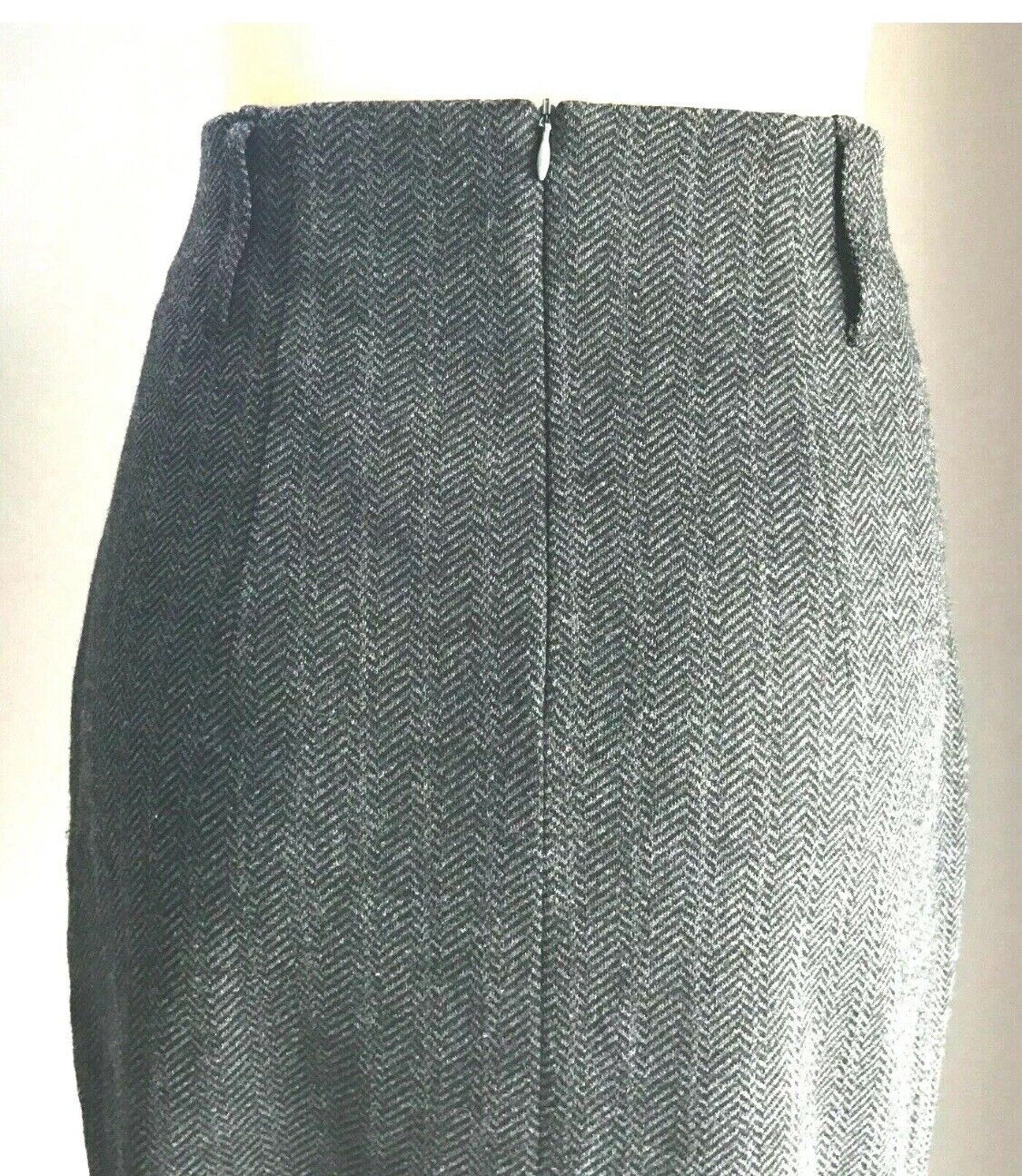 ESPRIT Collection Midi Skirt Grey & Black Herringbone Print Wool Mix Size 10